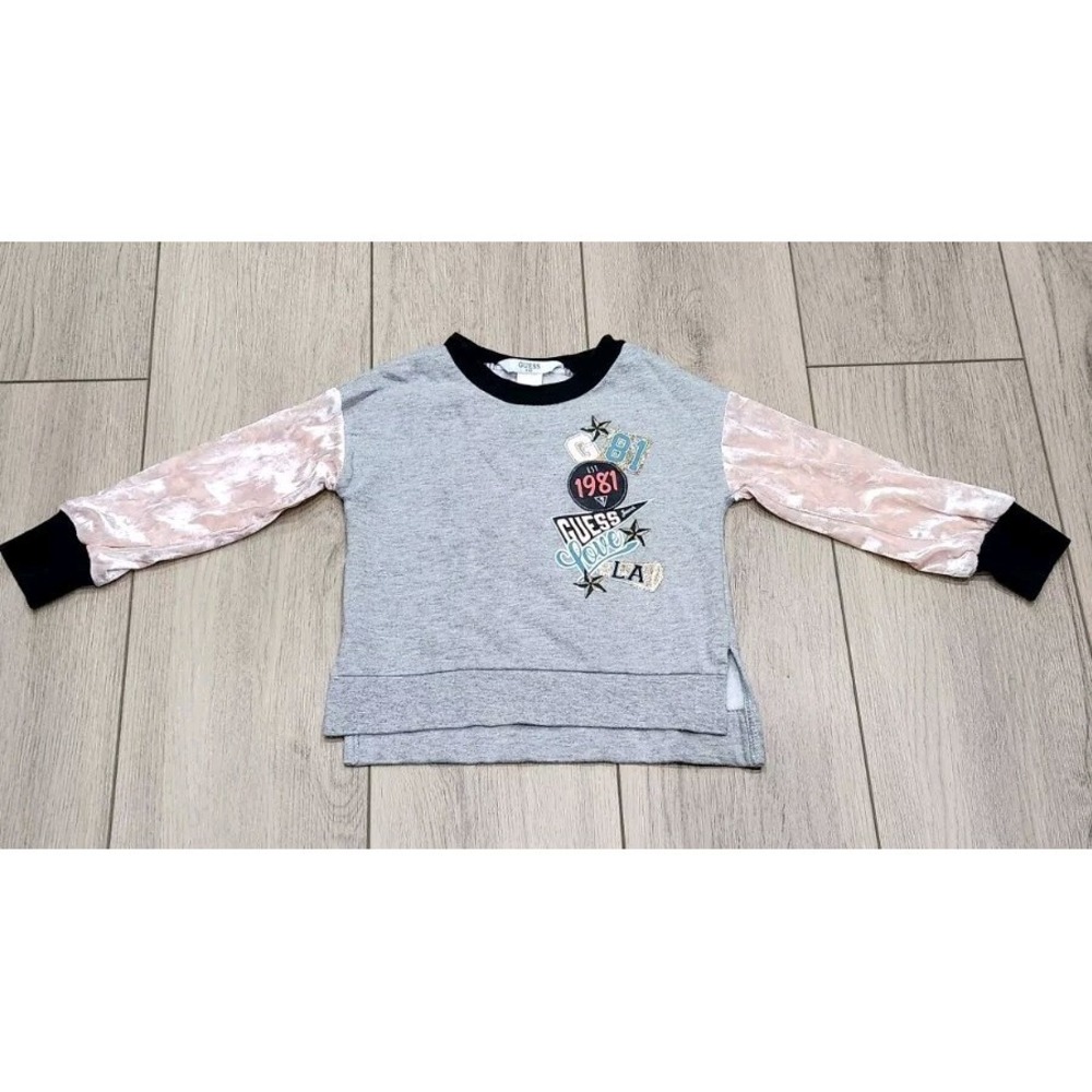 Guess Kids Girls Sweatshirt Size 3T Gray Pink‎ Velvet-Like Sleeves